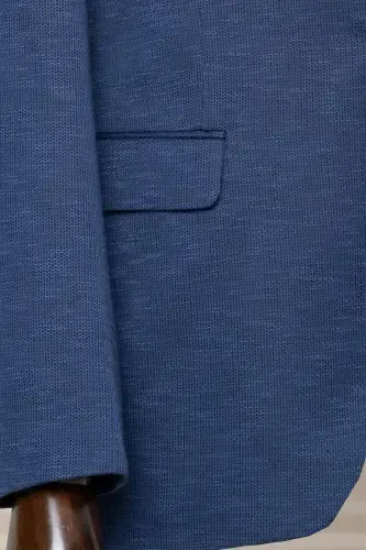 Lacivert Dokulu Astarlı İtalyan Stil Slim Fit Klasik Blazer Erkak Chaket-Lacivert Dokulu - 3