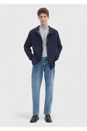 Lacivert Regular Fit Kapüşonlu Denim Dokuma Mont-Lacivert - 2