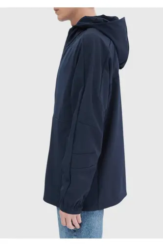 Lacivert Regular Fit Kapüşonlu Denim Dokuma Mont-Lacivert - 6