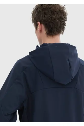 Lacivert Regular Fit Kapüşonlu Denim Dokuma Mont-Lacivert - 8