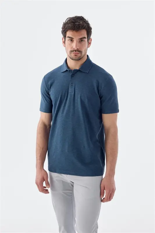 Lacivert Düğme Detaylı Slim Fit Polo Yaka T-Shirt - 1