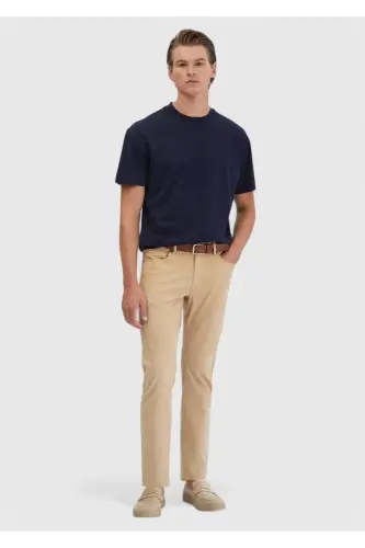 Lacivert Düz Bisiklet Yaka %100 Pamuk T-Shirt-Lacivert - 2