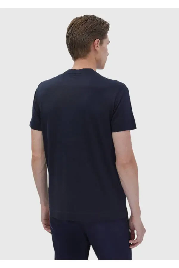 Lacivert Düz Bisiklet Yaka Pamuk Karışımlı T-Shirt-Lacivert - 5