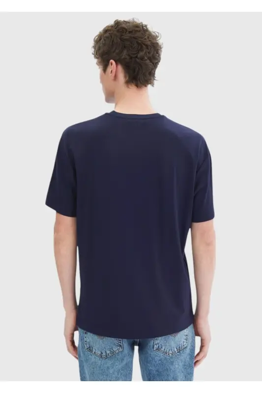 Lacivert Düz Bisiklet Yaka T-Shirt - Lacivert - 5