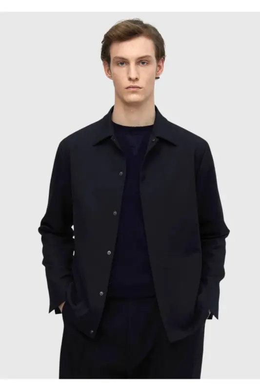 Lacivert Düz Casual Fit %100 Yün Takım Elbise - 3