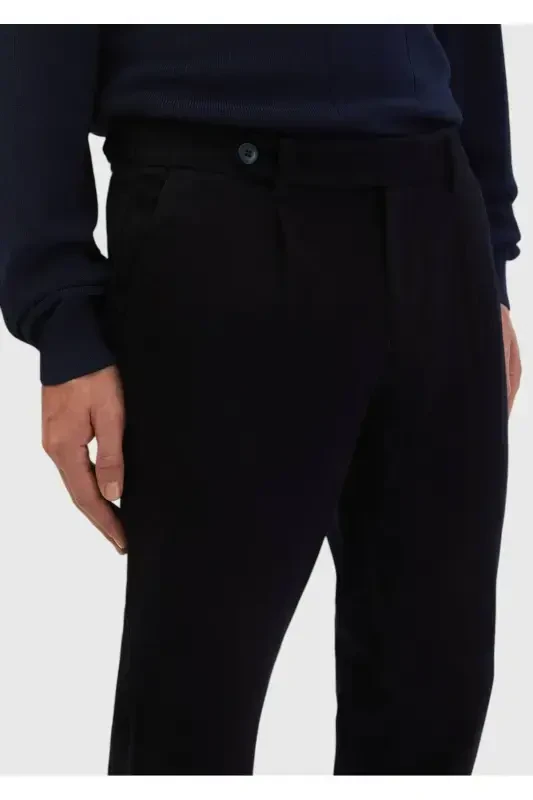 Lacivert Düz Dokuma Regular Fit Casual %100 Pamuk Pantolon - 4