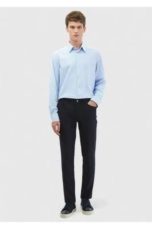 Lacivert Düz Dokuma Slim Fit Casual Pantolon - RAMSEY