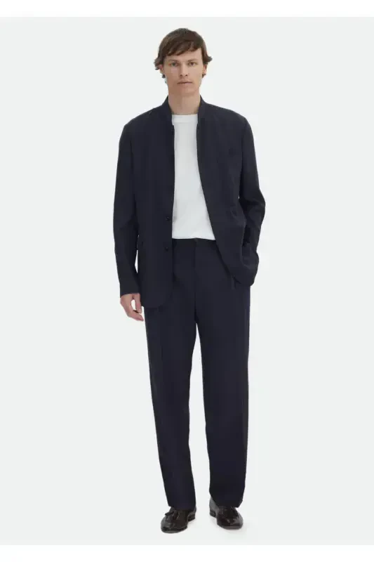 Lacivert Düz Casual Fit Yün Karışımlı Takım Elbise - 3