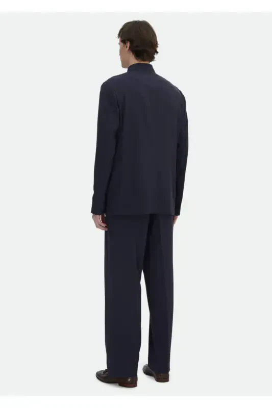 Lacivert Düz Casual Fit Yün Karışımlı Takım Elbise - 6