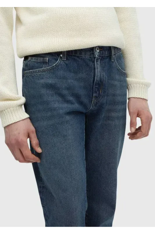 Lacivert Düz Regular Fit Denim %100 Pamuk Pantolon - 4