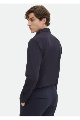 Lacivert Düz Regular Fit Dokuma Klasik Gömlek-Lacivert - 4