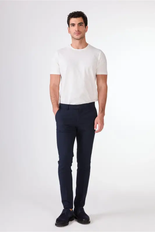 Lacivert Erkek Ekstra Slim Fit Melanj Desenli Klasik Pantolon - Lacivert - 1