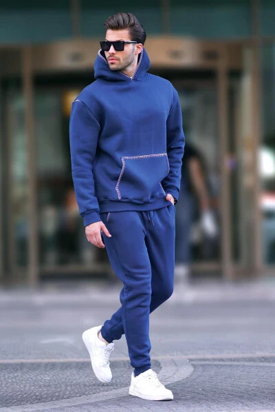 Lacivert Erkek Kapüşonlu Paçası Lastikli Eşofman Takımı 7045-Lacivert - MADMEXT