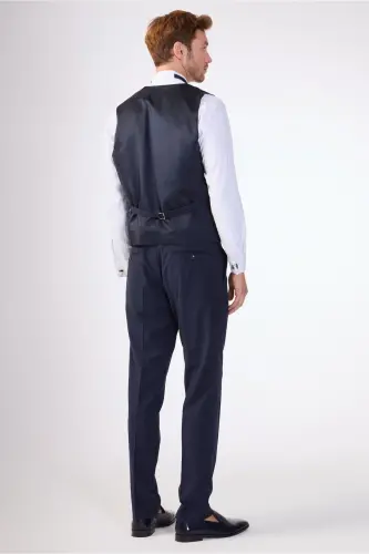 Lacivert Erkek Modern Fit Çizgili Şal Yaka Smokin Takım-LACİVERT - 8