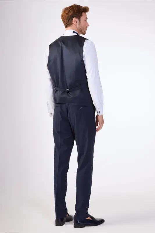 Lacivert Erkek Modern Fit Çizgili Şal Yaka Smokin Takım-LACİVERT - 8