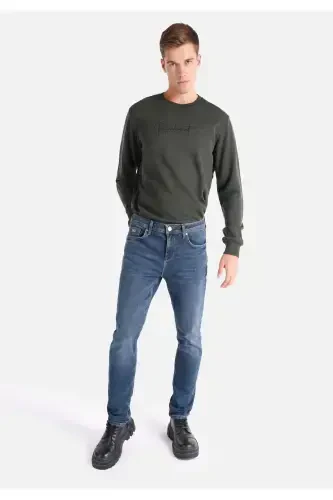 Straight Fit Düşük Bel Düz Paça Erkek Lacivert Jean Pantolon - 1