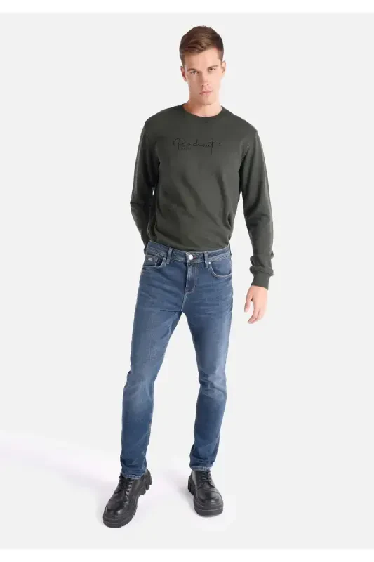 Straight Fit Düşük Bel Düz Paça Erkek Lacivert Jean Pantolon - 1