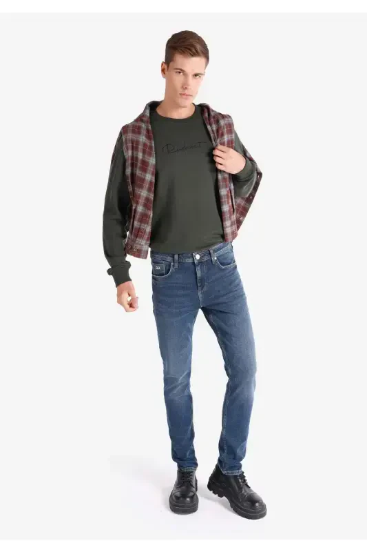 Straight Fit Düşük Bel Düz Paça Erkek Lacivert Jean Pantolon - 3