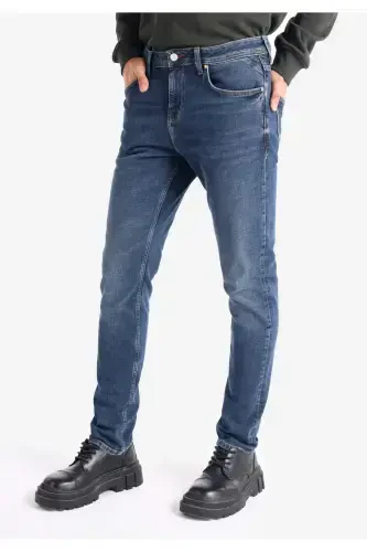 Straight Fit Düşük Bel Düz Paça Erkek Lacivert Jean Pantolon - 4