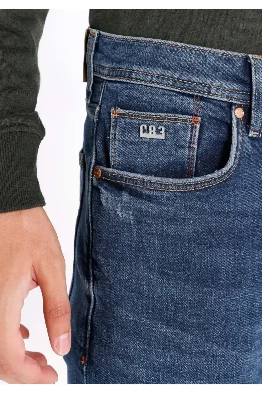 Straight Fit Düşük Bel Düz Paça Erkek Lacivert Jean Pantolon - 5