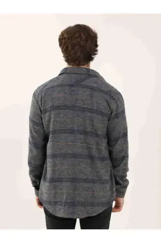 Lacivert Erkek Regular Fit Ekose Desenli Klasik Yaka Uzun Kol Oduncu Gömlek-LACİVERT - 5