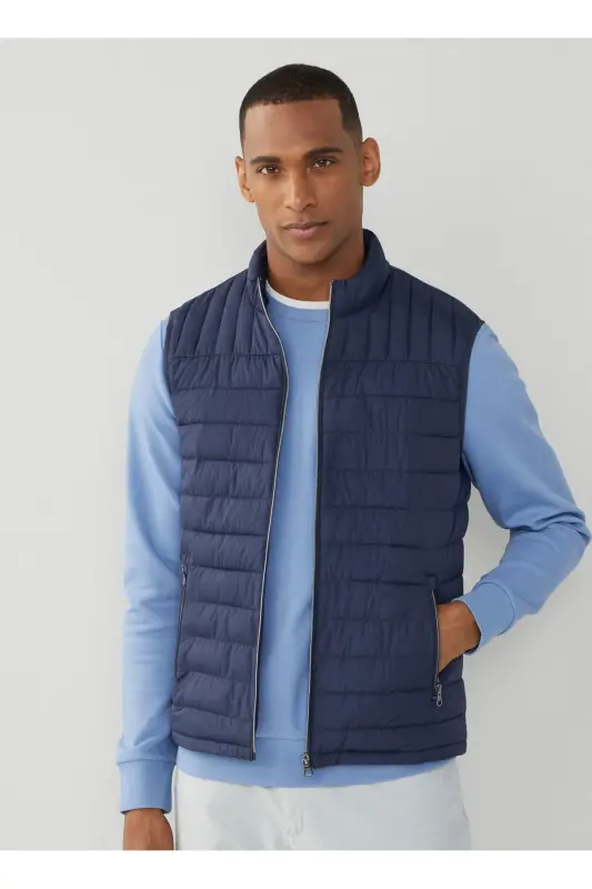 Lacivert Erkek Dik Yaka Slim Fit Puffer Yelek Modazone403089 - Lacivert - 1