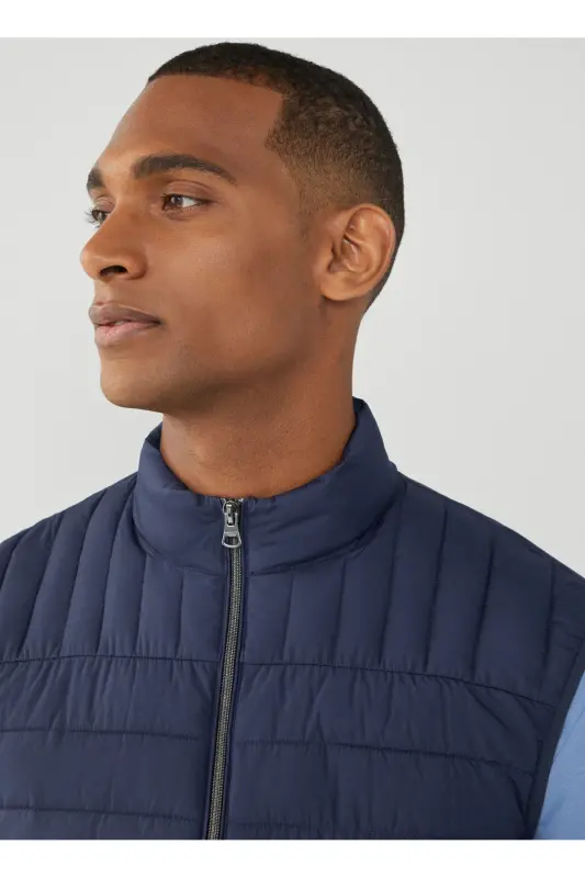 Lacivert Erkek Dik Yaka Slim Fit Puffer Yelek Modazone403089 - Lacivert - 2