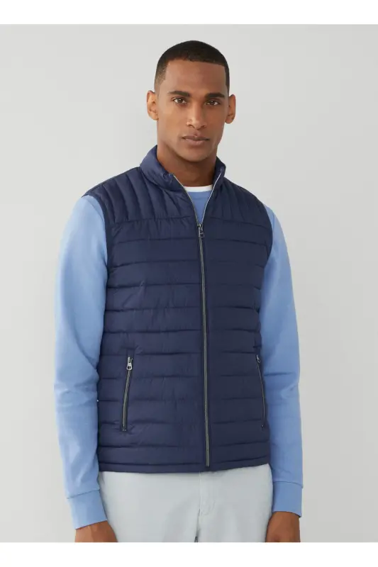 Lacivert Erkek Dik Yaka Slim Fit Puffer Yelek Modazone403089 - Lacivert - 4