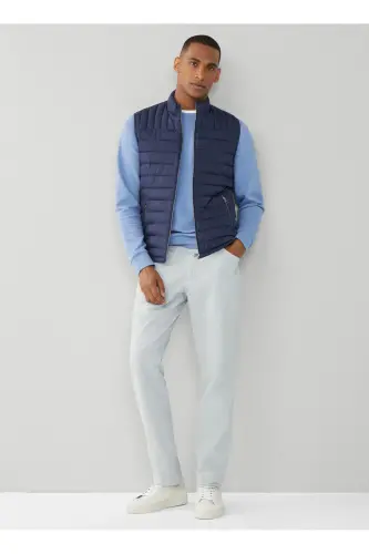 Lacivert Erkek Dik Yaka Slim Fit Puffer Yelek Modazone403089 - Lacivert - 5