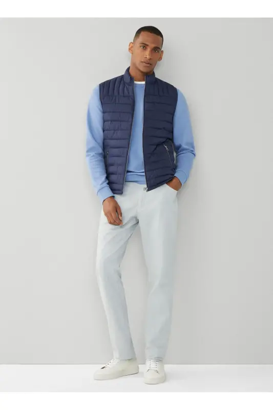 Lacivert Erkek Dik Yaka Slim Fit Puffer Yelek Modazone403089 - Lacivert - 5