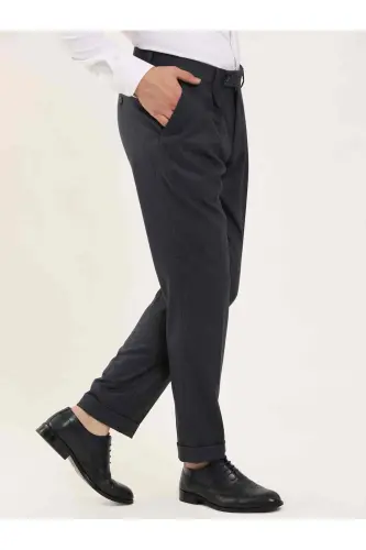 Lacivert Erkek Slim Fit Balıksırtı Desenli Klasik Pantolon-LACİVERT - DUFY (1)
