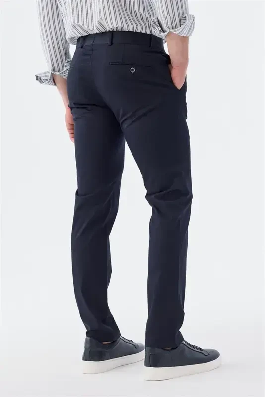 Lacivert Extra Slim Fit Pamuklu Yan Cep Kanvas Pantolon - 2