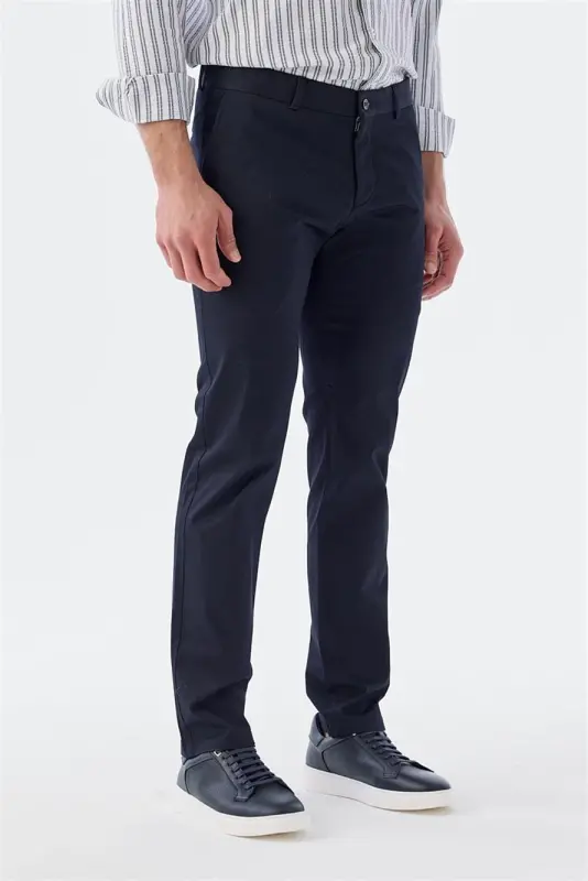 Lacivert Extra Slim Fit Pamuklu Yan Cep Kanvas Pantolon - JAKAMEN