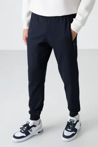 Lacivert Fermuar Cepli Standart Kalıp Jogger Erkek Eşofman Alt - 84587 - LACİ-LACİ 