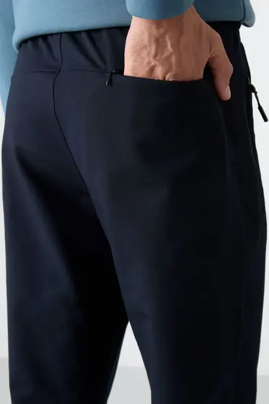 Lacivert Fermuarli Uch Cho'ntakli Tor Kalıp Klassik Pochali Erkak Sport Shim - 84671-LACİVERT - 5