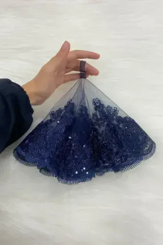 Lacivert Gelin Damat Halay Mendili, Işıl Işıl Güpürlü, Düğün Kına Gecesi Nedime Söz Nişan Bride-MENDİLTELKRMLACİVERT - 5