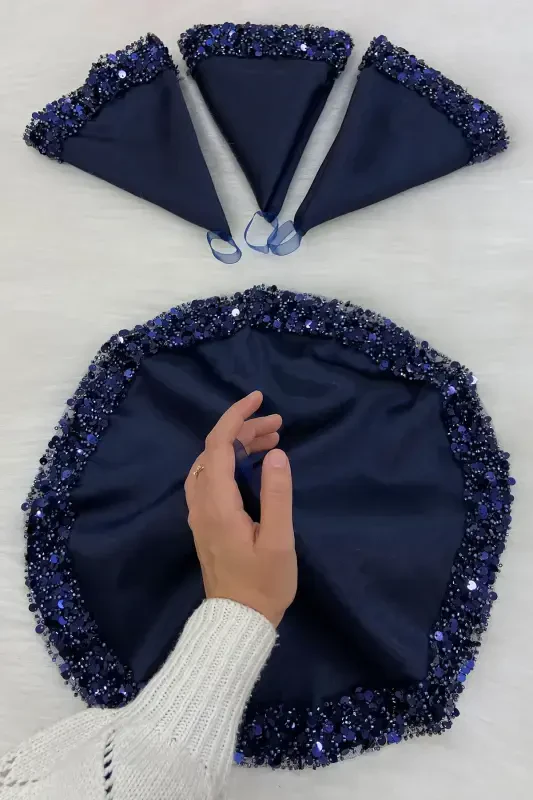 Lacivert Gelin Damat Mendili Işıl Işıl Pul Detaylı Düğün Halay Nedime Söz Nişan Kına Sünnet Mendil-MENDİLIŞILMODELLACİVERTCE - ZEYMERADE