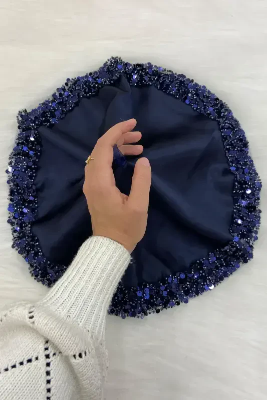 Lacivert Gelin Damat Mendili Işıl Işıl Pul Detaylı Düğün Halay Nedime Söz Nişan Kına Sünnet Mendil-MENDİLIŞILMODELLACİVERTCE - 2