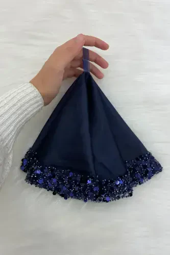 Lacivert Gelin Damat Mendili Işıl Işıl Pul Detaylı Düğün Halay Nedime Söz Nişan Kına Sünnet Mendil-MENDİLIŞILMODELLACİVERTCE - 5