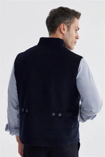Lacivert Hakim Yaka Çift Taraflı Slim Fit Yelek - 4