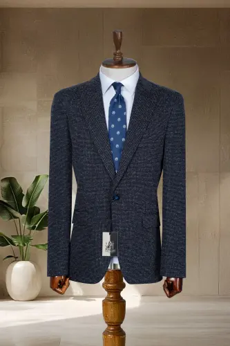 Lacivert İtalyan Stil Slim Fit Klasik Erkek Blazer Ceket - Lacivert Beyaz - GENEL MARKALAR (1)