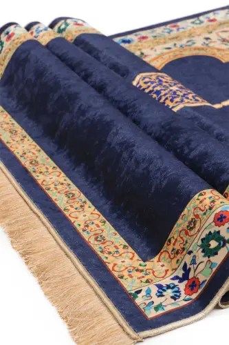 Lacivert Kadife Halı Seccade - Karışık - 3