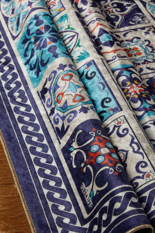 Lacivert Kadife Halı Seccade - 2