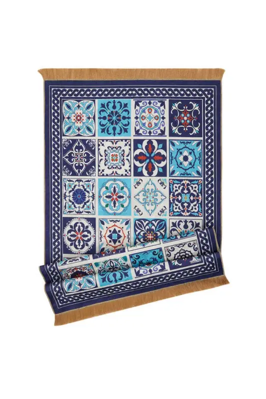 Lacivert Kadife Halı Seccade - 4