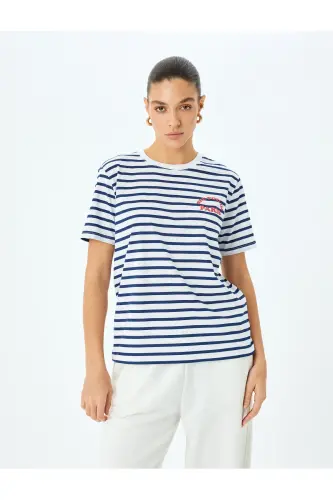 Çizgili Lacivert Kadın T-Shirt 5SAK50139EK - Lacivert Çizgili - 3