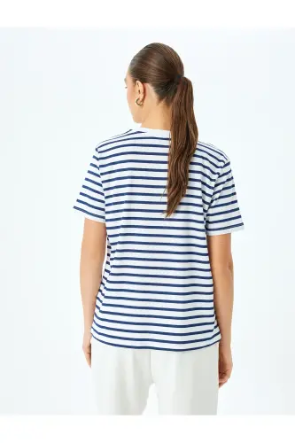 Çizgili Lacivert Kadın T-Shirt 5SAK50139EK - Lacivert Çizgili - 4