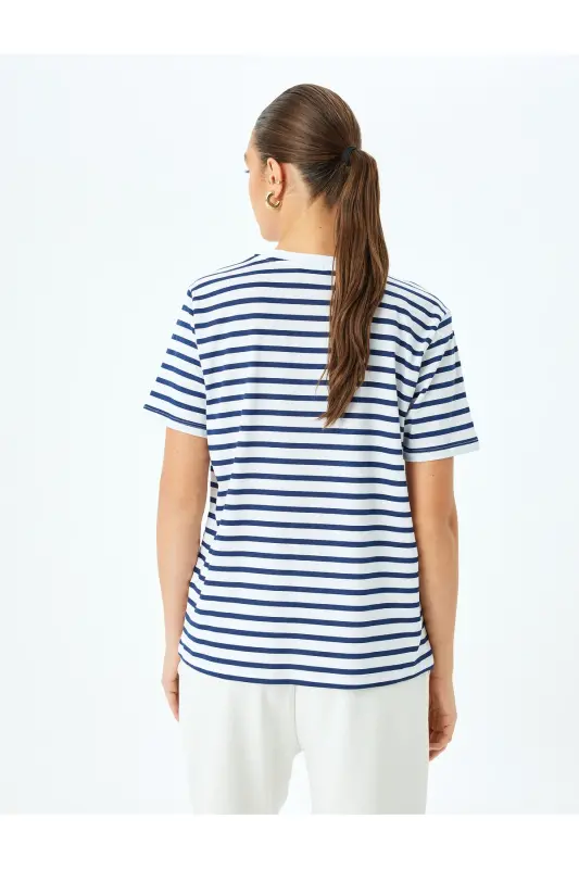 Çizgili Lacivert Kadın T-Shirt 5SAK50139EK - Lacivert Çizgili - 4