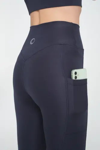 LACİVERT Kadın Spor Tayt Çift Cepli Sıkılaştırıcı Toparlayıcı Sporcu Taytı Leggings-Lacivert - ZERTEX (1)