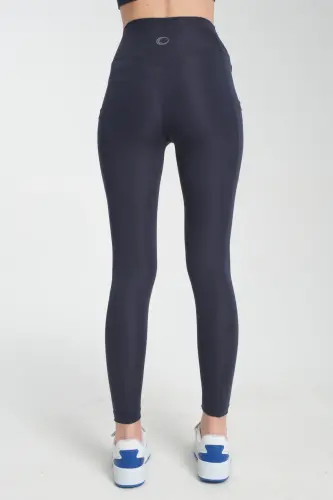 LACİVERT Kadın Spor Tayt Çift Cepli Sıkılaştırıcı Toparlayıcı Sporcu Taytı Leggings-Lacivert - 4