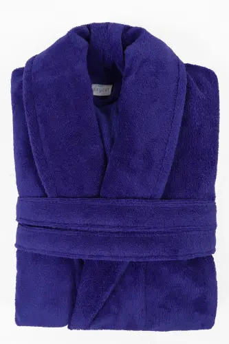 Lacivert Kadın/Erkek Unısex Şalyaka Ev, Otel, Spa, Banyo Bornoz Tek Parça - Lacivert - 5
